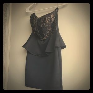Cocktail Little Black Dress Tan Lace Bodycon mini